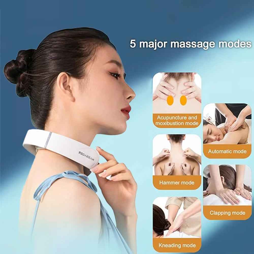 Neck Hot Compress Massager with 5 Massage Modes and 2 Massage Heads