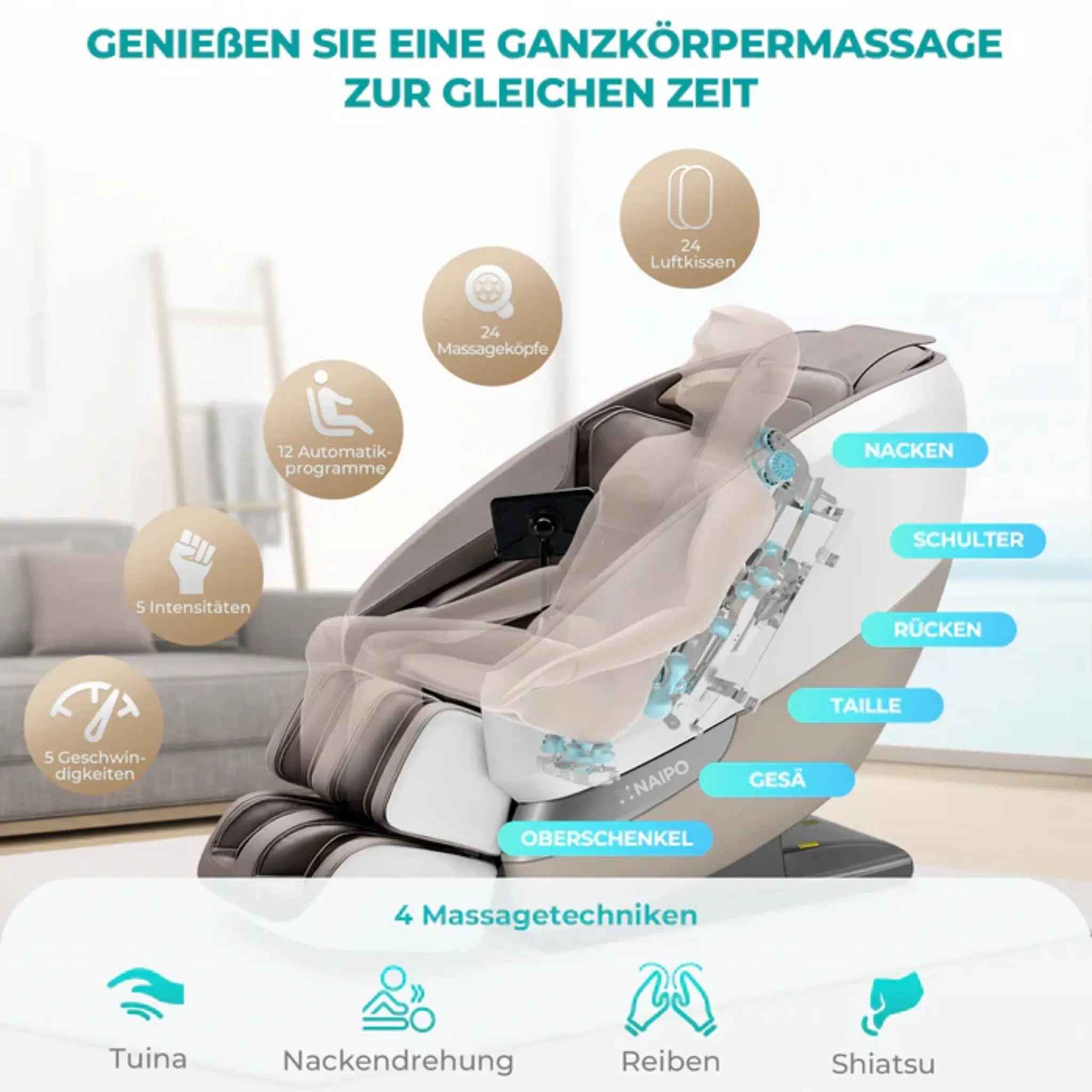 Naipo P50 Massage Chair - Tai Chi Flow Technology - MassageKraft